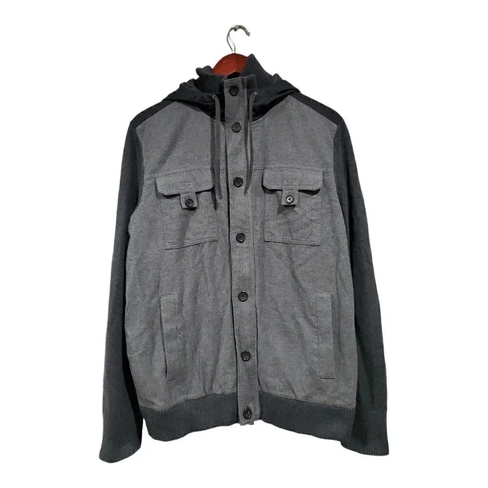 Banana Republic Men's Full-Zip Hooded Sweater Jacket Gray Pockets Sz L
